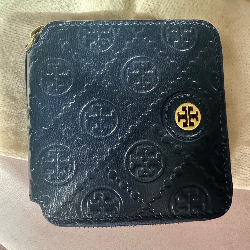 Tory Burch Navy Embossed Leather Wallet